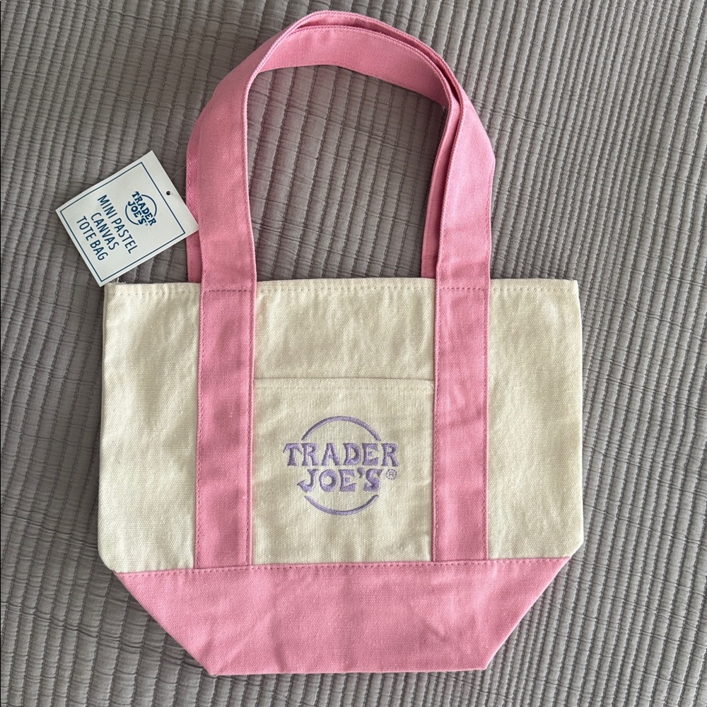 Trader Joe’s Mini Tote Bundle Pastel Pink and Purple mini canvas bags NWT - Picture 3 of 3